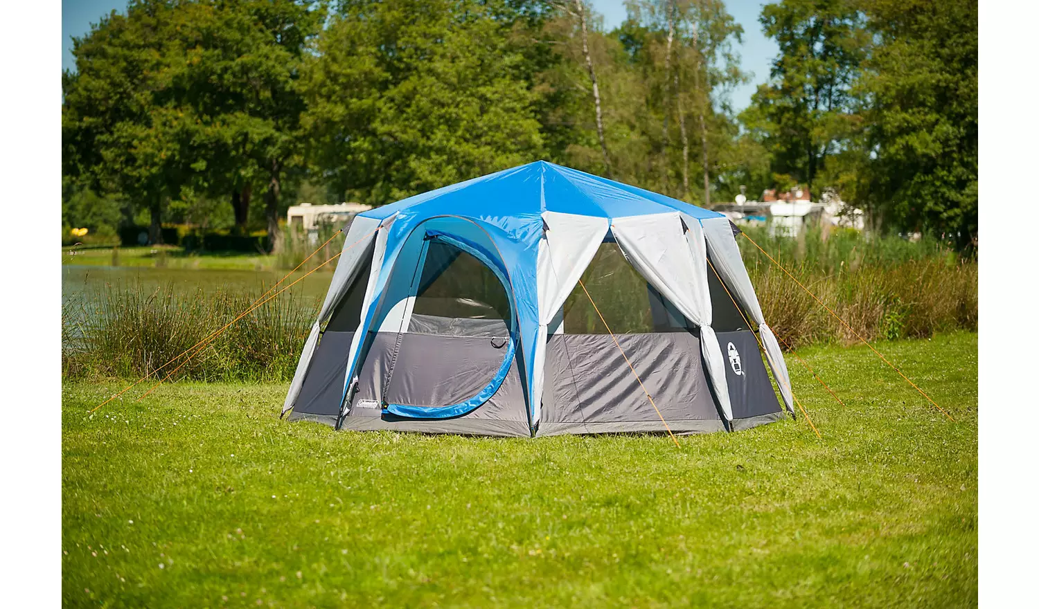 Coleman 8 Man 1 Room Octagon Dome Glamping Tent - Blue/White