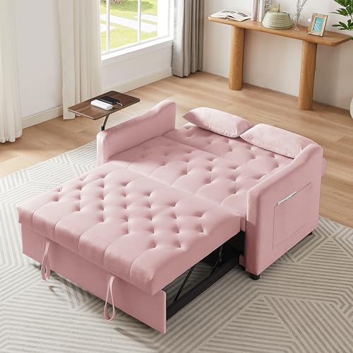 68.11" Corduroy Sleeper Chair Bed with USB Port, Cup Holders & Side Storage Pockets – 3-in-1 Foldable Sofa Bed for Guest Room, Living Room – White
