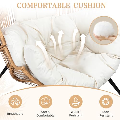 Vongrasig Outdoor Wicker Egg Chair PE Rattan Chair with Cushion, Oversized Patio Lounge Chair for Outdoor, Indoor, Balcony, Backyard, Garden, Black