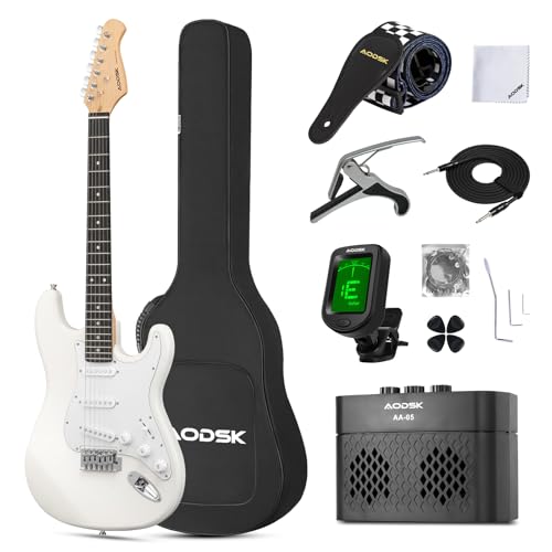AODSK Electric Guitar with Amp Beginner Kit 39 Inch Solid Body Full Size,All Accessories,Digital Tuner,Six Strings,Four Picks,Tremolo Bar,Strap