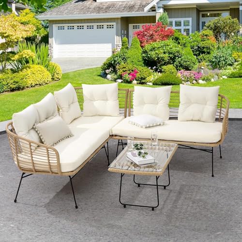 3 Piece Patio Bistro Set, Outdoor Wicker Table and Chairs Set of 2