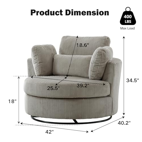 Chifee & Vingol 42.2" Oversized Swivel Accent Chair Round Barrel Chair,Chenille,Beige