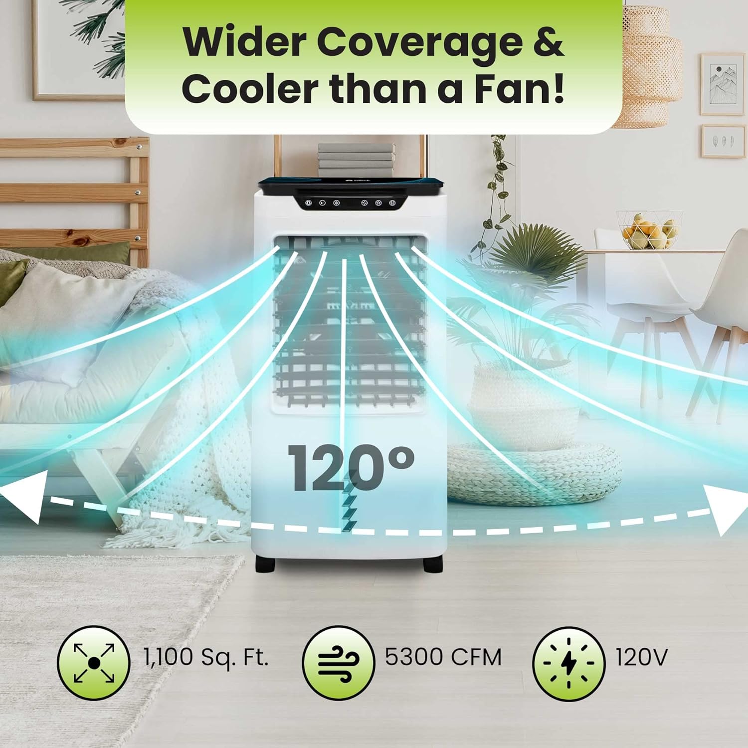 Gorilla Gadgets Powerful Swamp Cooler 5300 CFM, 7 Gallons Water Tank, Portable Indoor Evaporative Air Cooler, Remote Included, Swing Mode