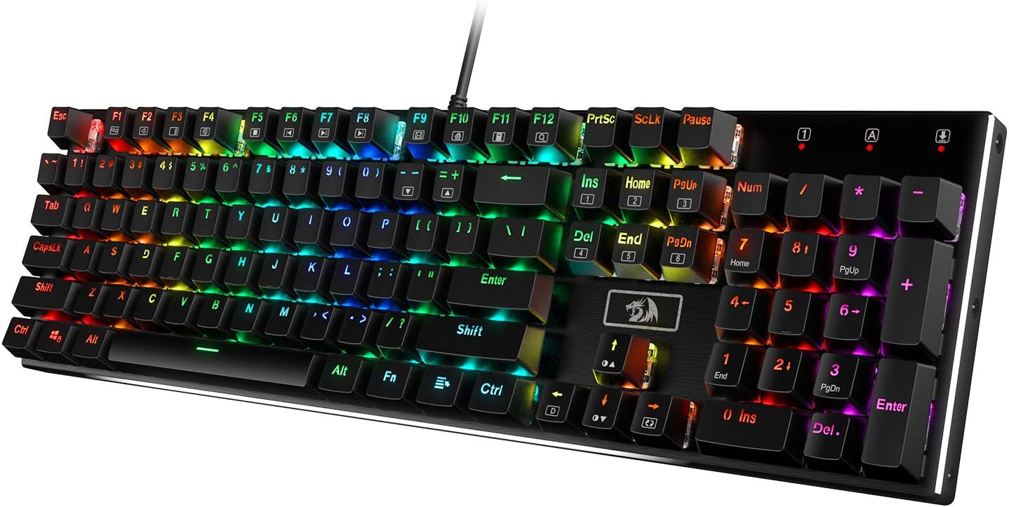 Redragon K556 RGB LED Backlit Wired Mechanical Gaming Keyboard, Aluminum Base, 104 Standard Keys