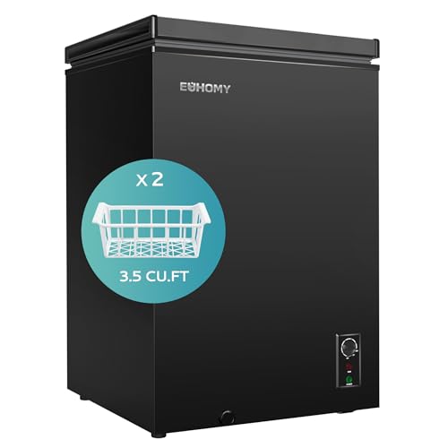 EUHOMY 3.5 Cu.Ft Chest Freezer with Removable Basket, Small Deep Freezer Adjustable 7 Thermostat, Quiet Mini Freezer Free-Standing Top Door
