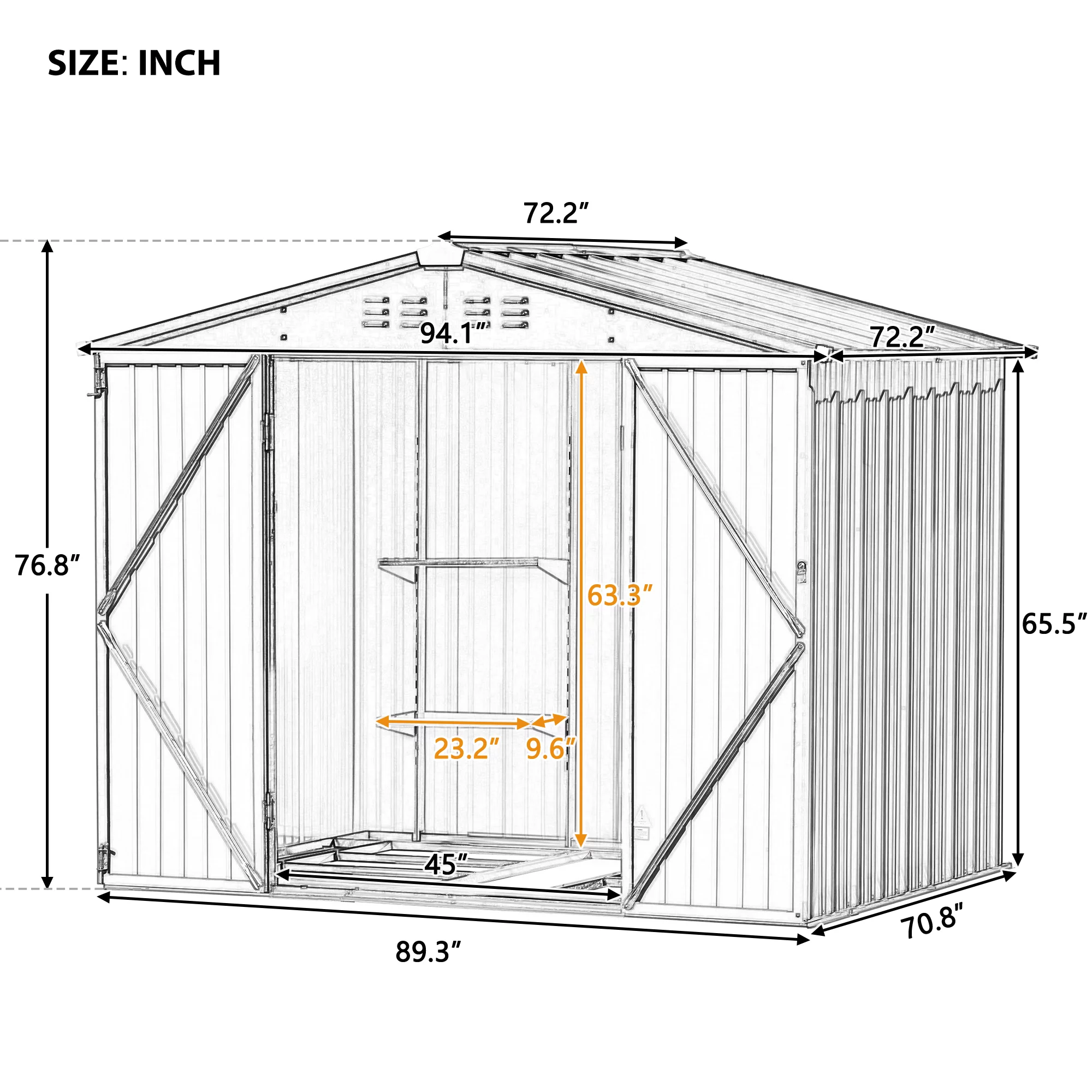 Sesslife 8' x 6' Outdoor Storage Shed, Patio Galvanized Steel Metal Shed with Lockable Doors and Adjustable Shelves