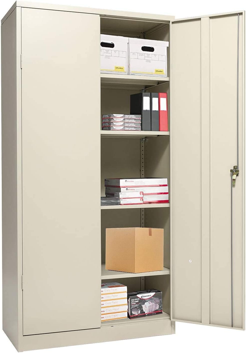 White Metal Storage Cabinets with Locking Doors, Lockable 42 Steel Storage Cabinet with Doors and 2 Adjustable Shelves
