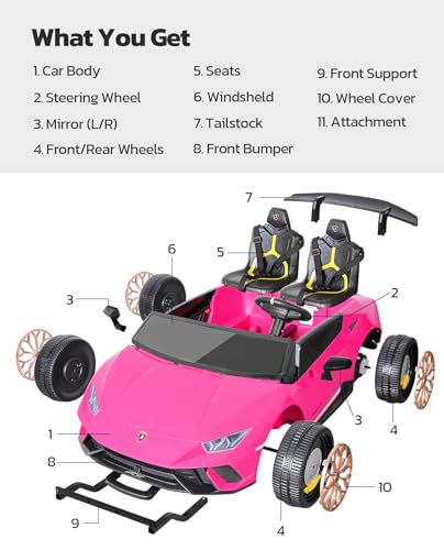 ELEMARA 2 Seater Ride on Toy for Big Kids,12V10Ah Lamborghini Ride On Car, 4.0 mph,Max 130lbs,Electric Car w/Remote, Kids' Electric Vehicles,3 Speeds