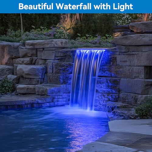 POPOSOAP 24 Inch Pond Waterfall Spillway with 1200GPH Pump, 304 Stainless Steel Waterfall Kit with 9.8FT Corrugated Tube