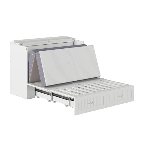 AFI Southampton Queen Murphy Bed Chest with Mattress, Storage, and Built-in Charger in Grey