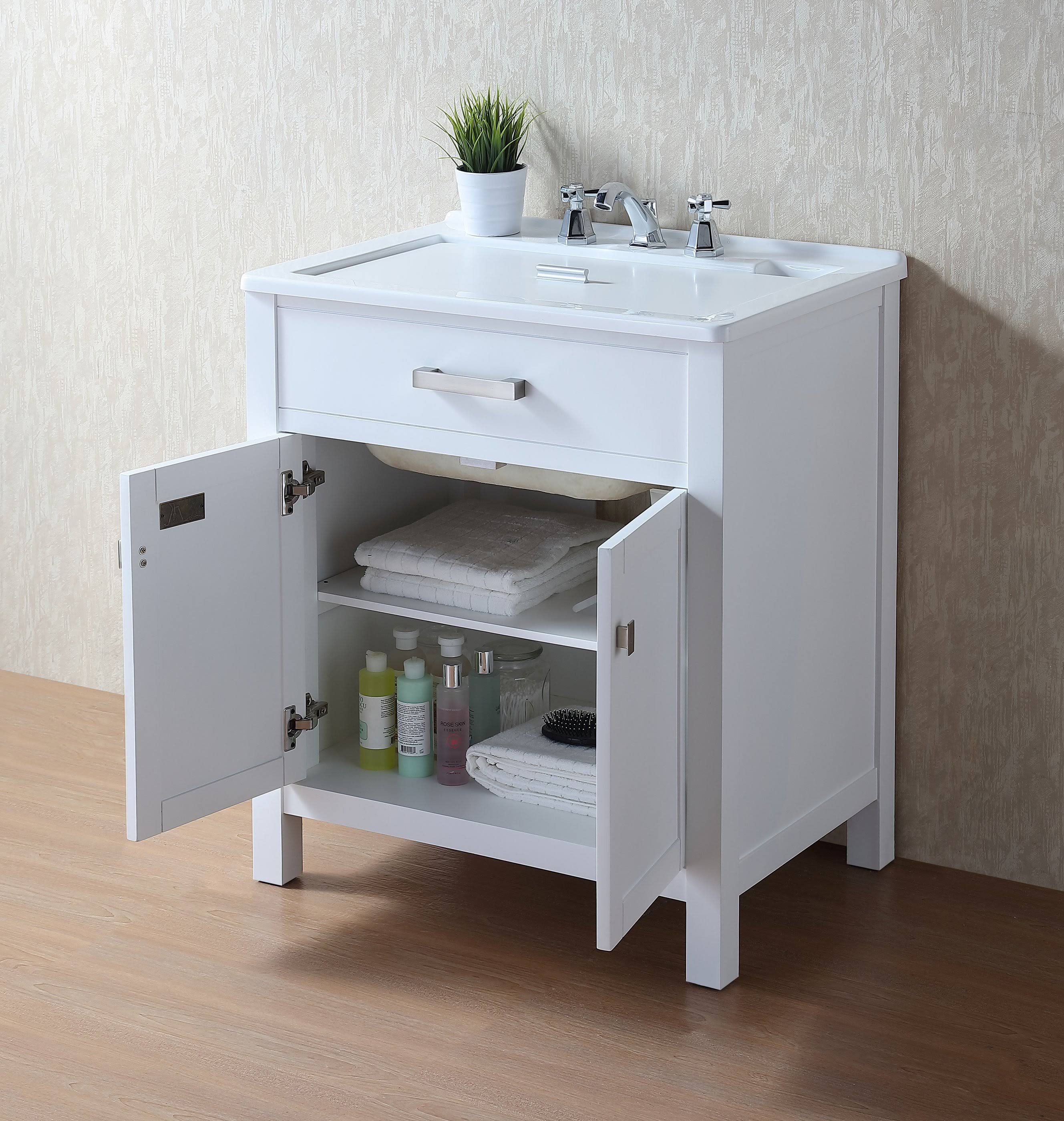 Stufurhome 30x22 Radiant White Laundry Sink Cabinet