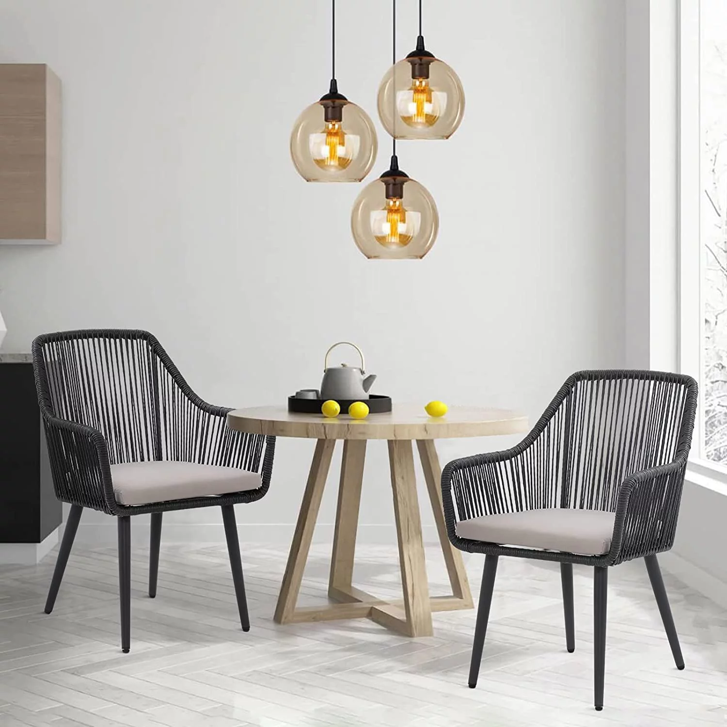 JOIVI Patio Wicker Dining Chairs, 2 Pieces Outdoor Dining Seating, All Weather Rattan Armchairs with Cushions, Indoor/Outdoor for Outside Lawn