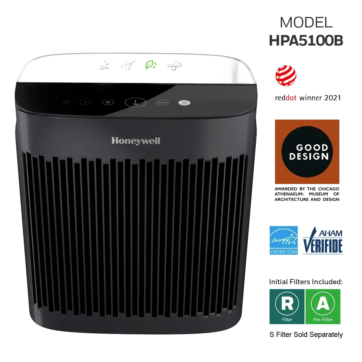 Honeywell Air Purifier, HP5100B, 190 sq ft, HEPA Filter, Allergen, Smoke, Pollen, Dust Reducer