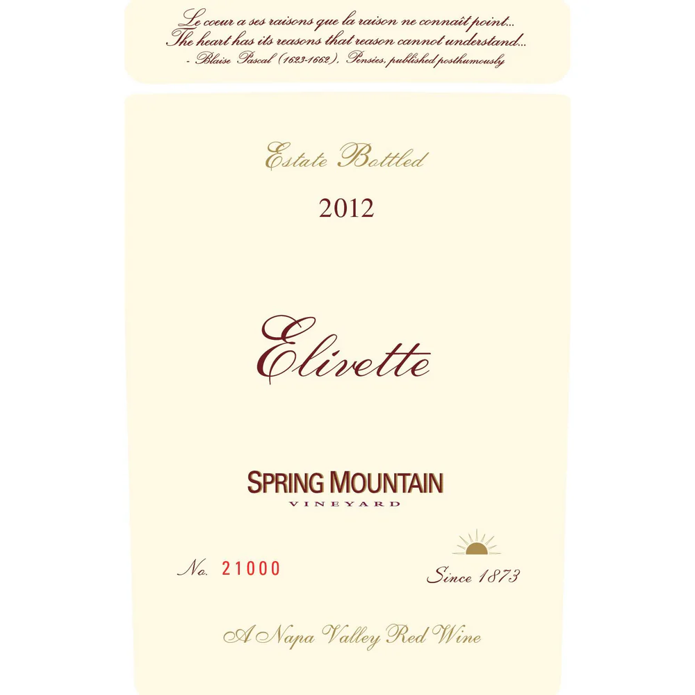Spring Mountain Elivette Spring Mountain District Red Bordeaux Blend 750ml - Nestor Liquor