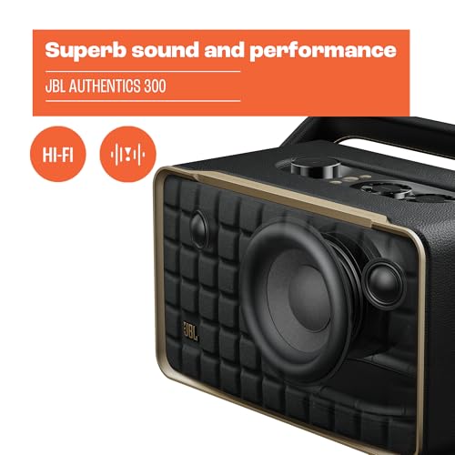 JBL Authentics 200 - Retro Style Smart Home Speaker with Built in Wi-Fi, Bluetooth and Voice Assistants, Alexa and Google Assistant