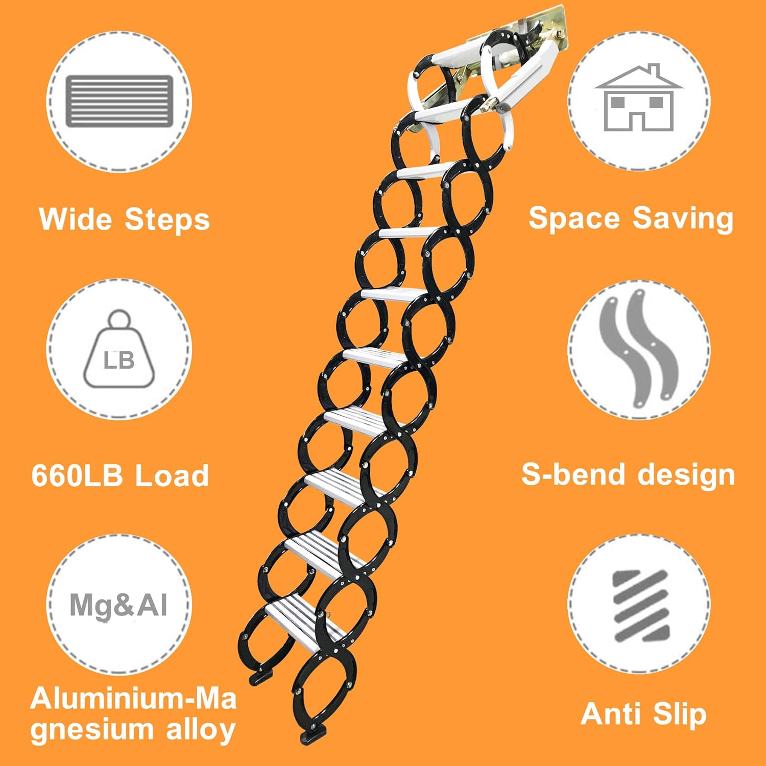 TECHTONGDA Folding Attic Ladder Pull Down Attic Stairs, Narrow Wall-mounted Attic Steps, Retractable Loft Ladder Stairs