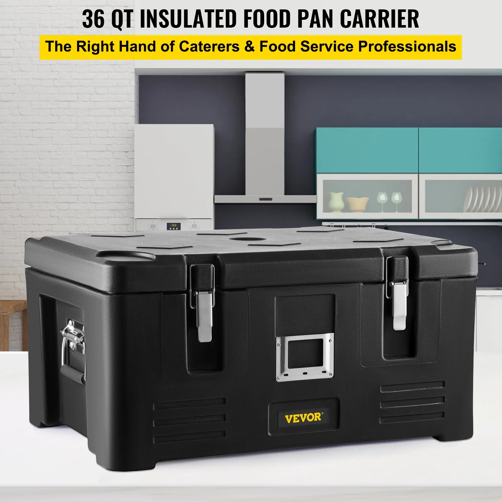 VEVOR Insulated Food Pan Carrier, 36Qt Capacity, Stackable Catering Hot Box with 3 Stainless Steel Pans
