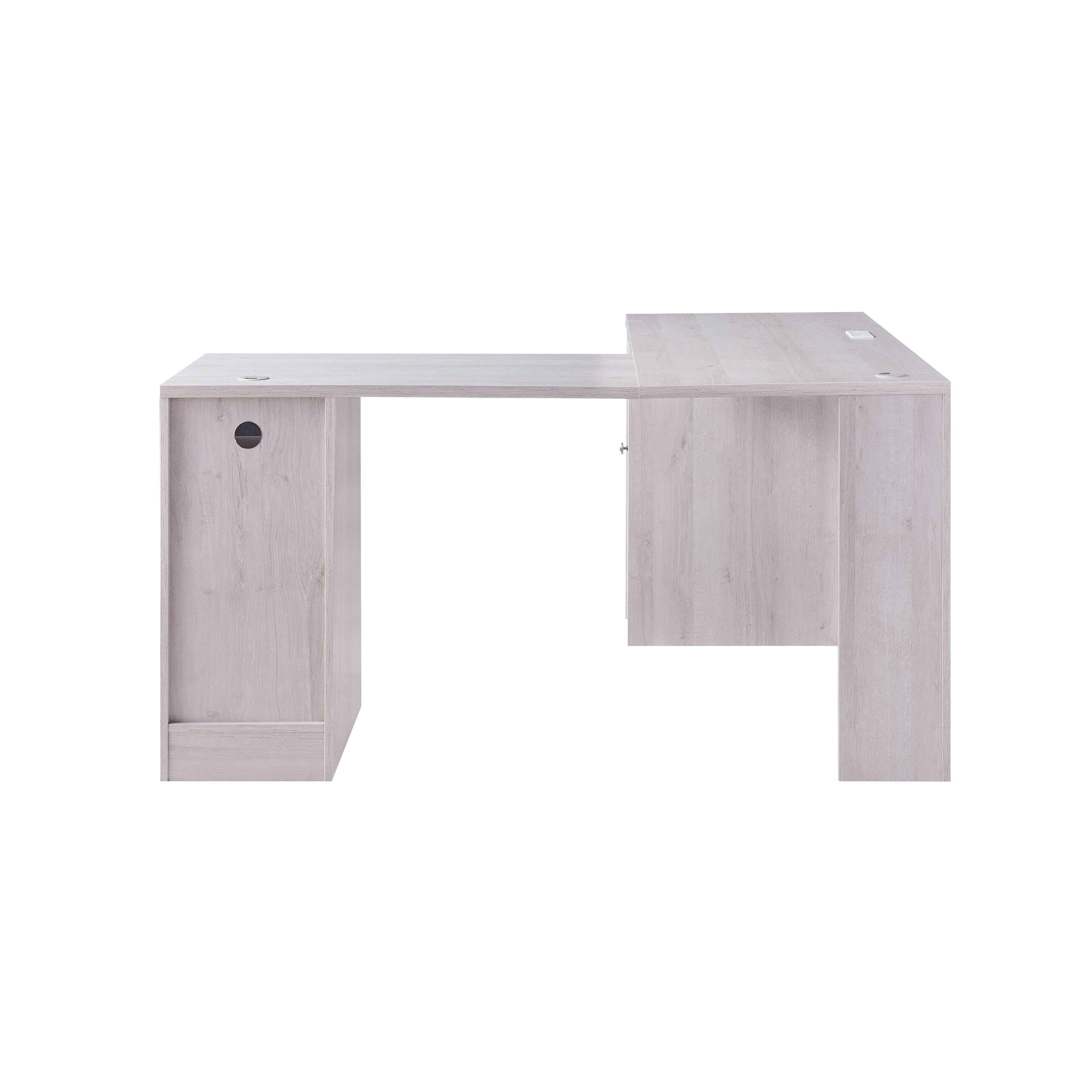 Furniture of America Barlon Modern 59-Inch L-Shape Desk with Locking Drawer - White Oak
