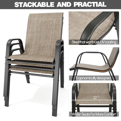 Patio Chairs Set of 6, Stackable Outdoor Dining Chairs for All Weather Textilene Fabric & Metal Frame, Outdoor Chairs Set for Backyard Deck Garden