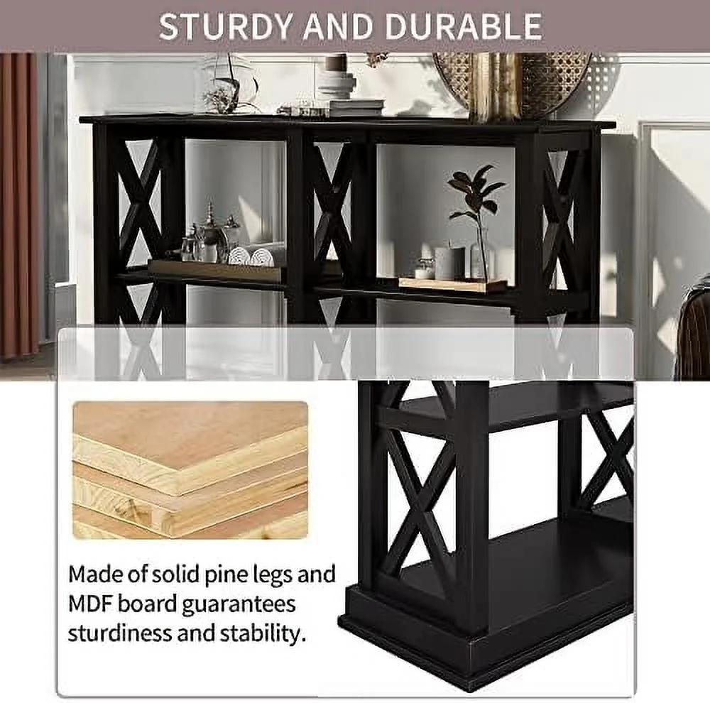 HBBOOMLIFE 46.5in Entry Console Table with Open Shelves and X-Shaped Frame  Hallway Entryway Sofa Side 3-Tier Table - Curated Treasures Market