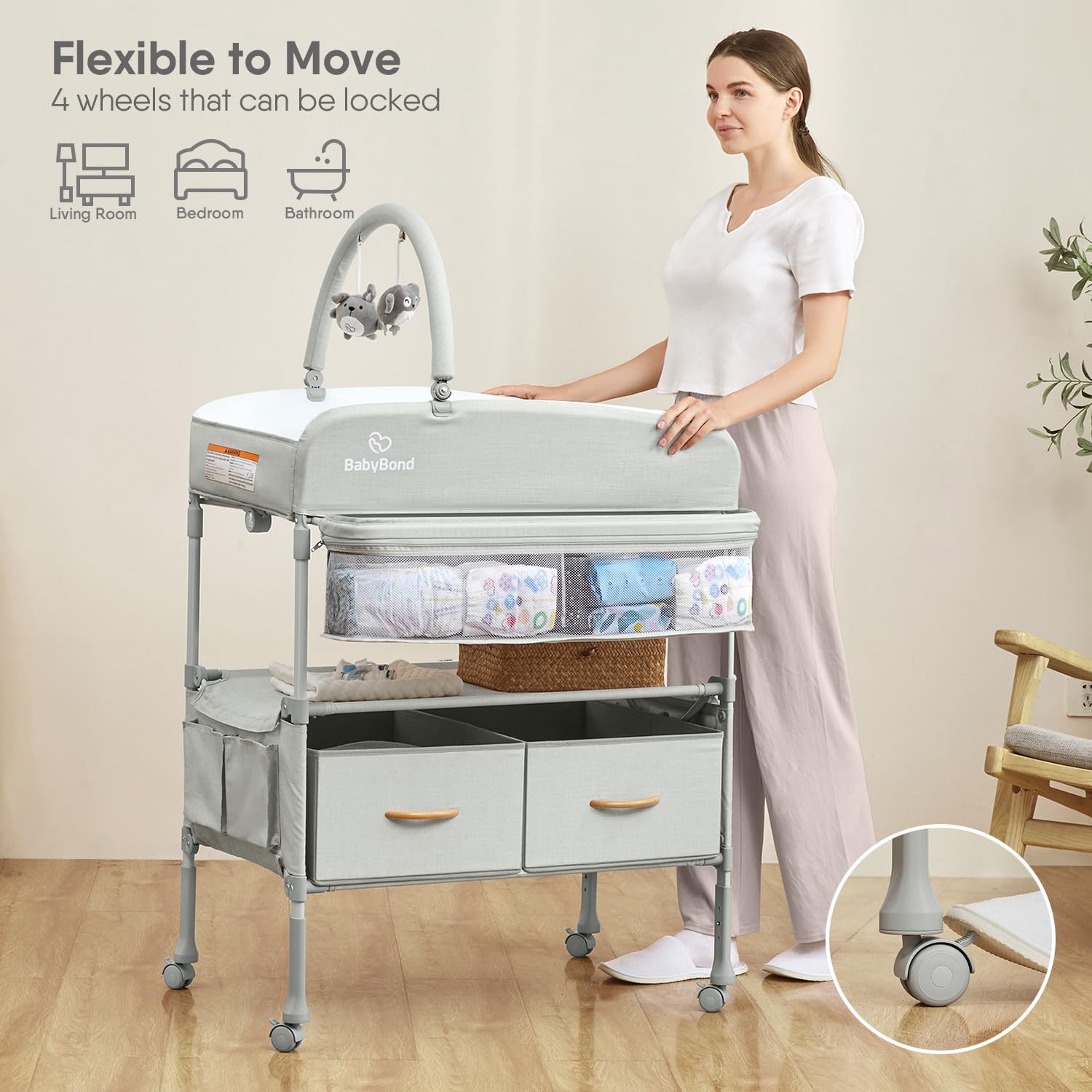 Portable Baby Changing Table with 2 Storage Baskets
