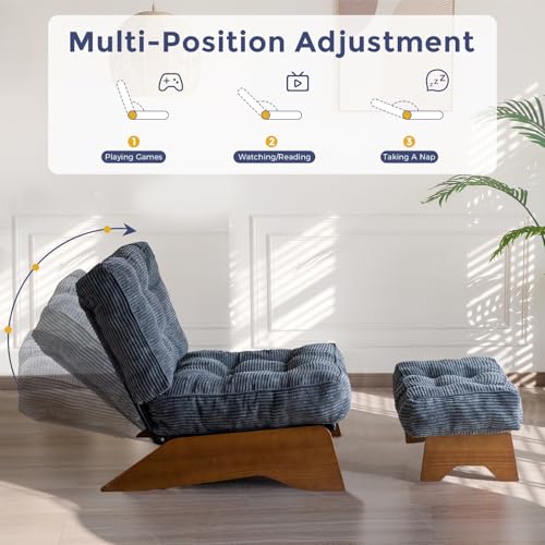 MAXYOYO Accent Chair with Ottoman Adjustable Backrest, Tufted Living Room Chair Upholstered Lounge Chair with Footrest Set