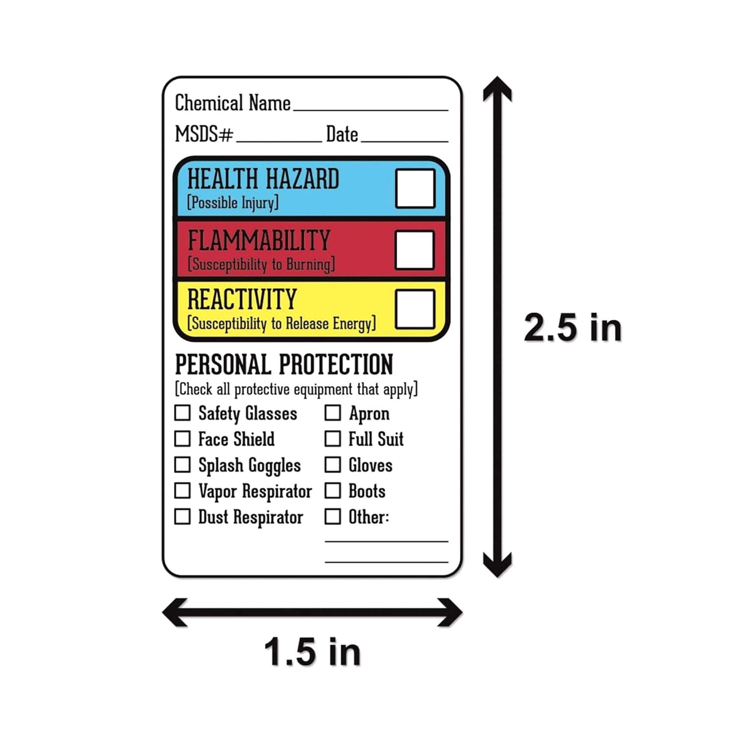 SDS Stickers/MSDS Stickers, 1.5”x2.5”, Roll of 250, Right to Know - Chemical Identifying and Marking, Self Adhesive Pack of 2