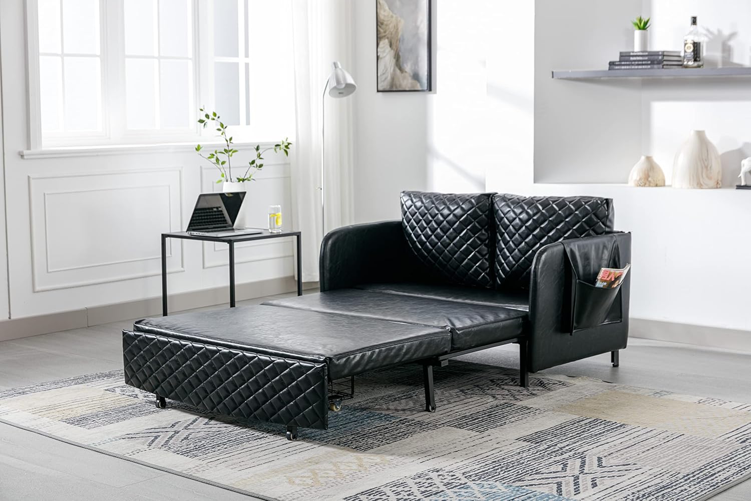 Convertible Sleeper Sofa Bed, Modern Velvet Loveseat Couch with Pull Out Bed, Small Love Seat Futon Sofa Bed with Headboard