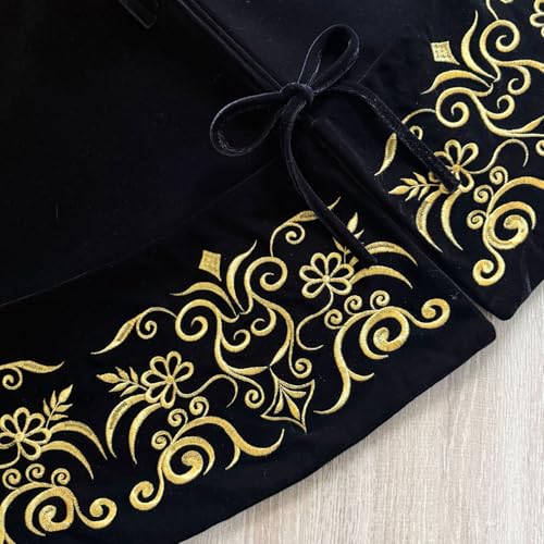 72-Inch Victorian Velvet Christmas Tree Skirt with Gold Damask Embroidery and Plush Lace Ties, Burgundy