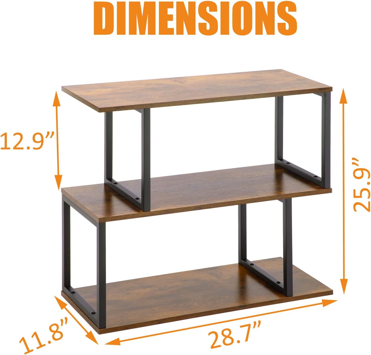 Apicizon Industrial Bookshelves Wooden Bookcase, 2-Tier Bookshelf, S-Shaped Bookshelf Modern Bookshelf