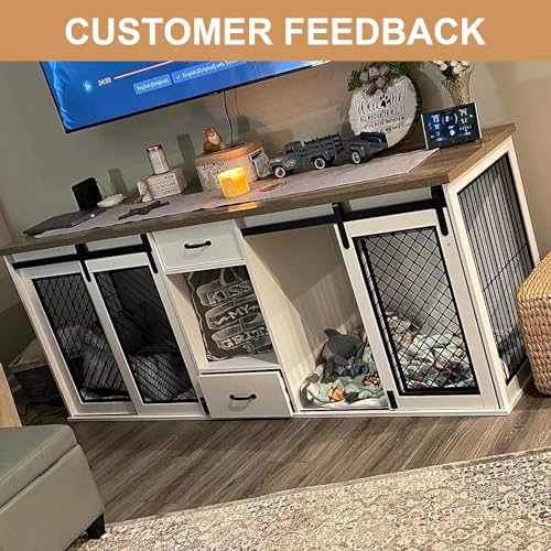 Large Dog Crate, Dog Crates for Medium Dogs, 47.2" Dog Kennel Indoor with Drawers, Feeder Bowls and Storage, 2 Sliding Doors
