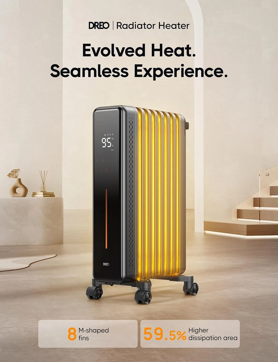 YINCHEN Oil Filled Radiator, 1500W Electric Radiant Heaters with Remote Control, 4 Modes, Overheat & Tip-Over Protection, 24h Timer, Quiet