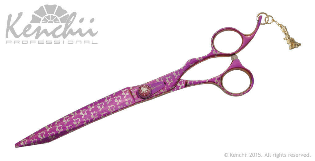 Kenchii Pink Poodle Level-3 8 inch Curved Offset Handle Semi-Convex Scissor