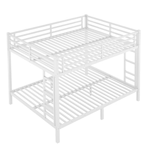 Heavy Duty Bunk Bed Frame with Ladder, Twin XL Over Twin XL Bunk Beds with Safety Guardrails, Adults Bunk Beds with Noise-Reducing Rubber Stoppers