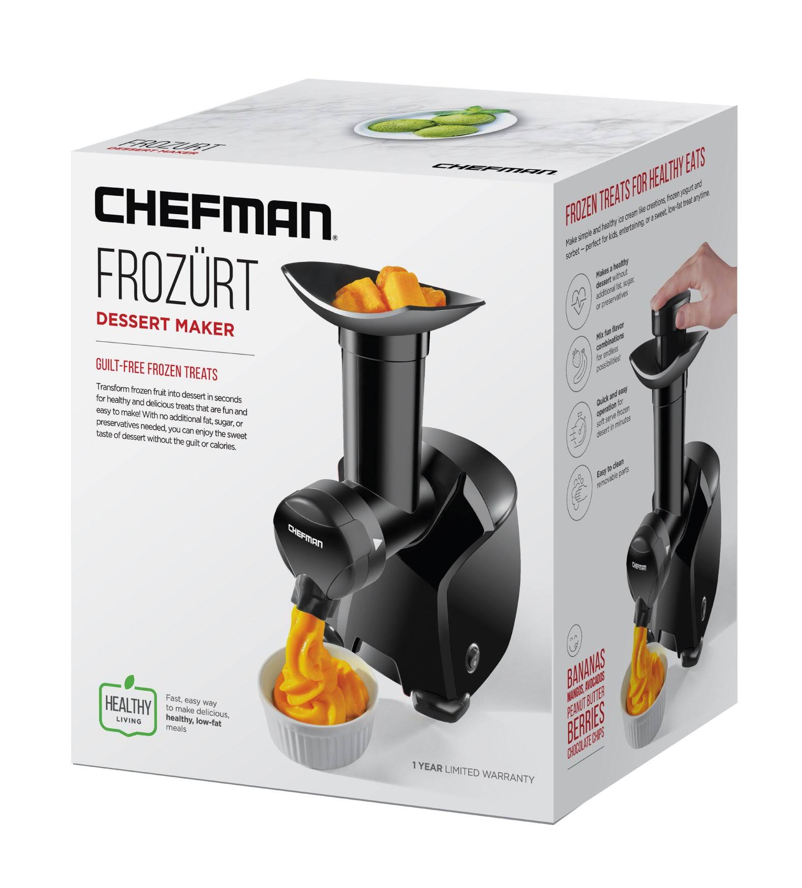 Chefman Frozurt, Frozen Dessert Maker, Healthy, Dairy Free, Vegan Ice Cream