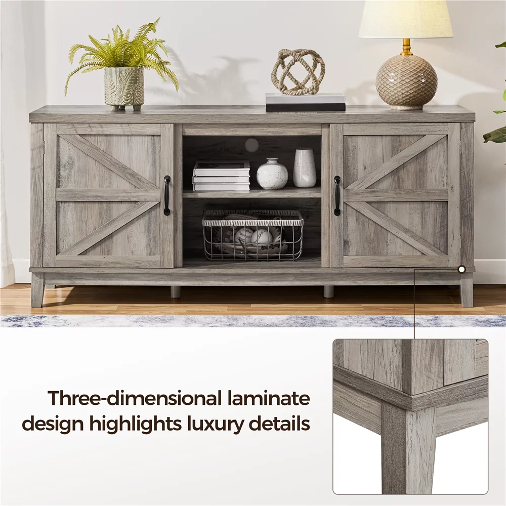 Alden Design Farmhouse Storage TV Stand for TVs up to 65", Gray