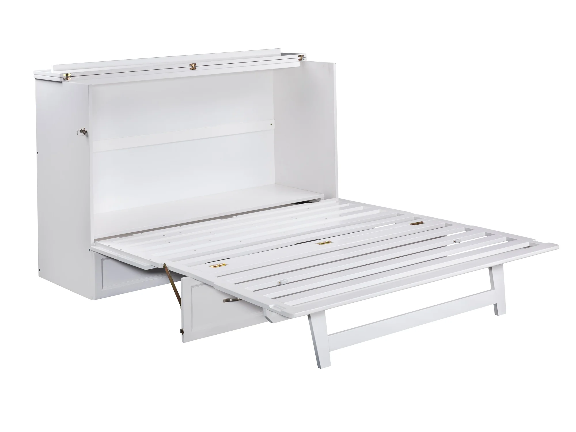 AFI Deerfield Queen Solid Wood Murphy Bed Chest with Mattress, Drawer & Charger in White