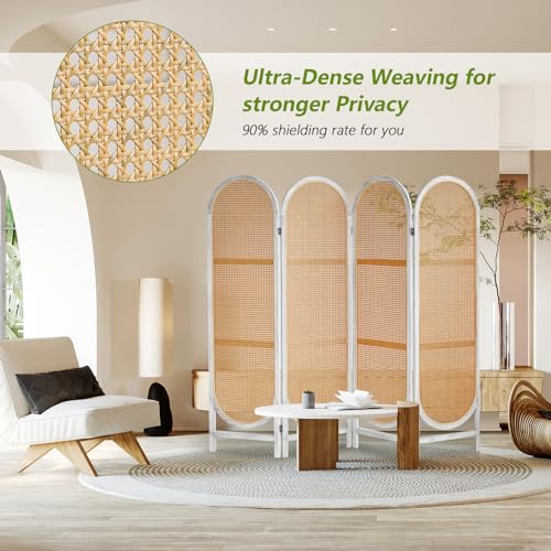 6 Panels Room Dividers and Folding Privacy Screens, Hand-Woven Rattan Room Divider Wall