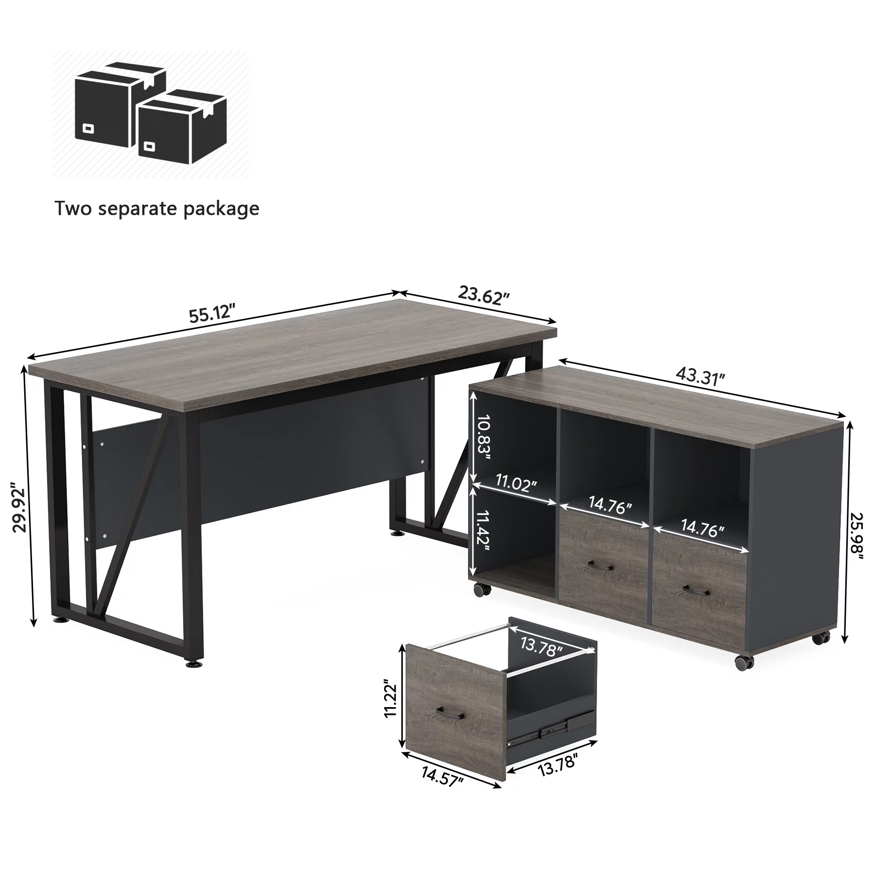 Tribesigns L-Shaped Computer Desk, 55 inches Executive Desk with 43"lateral File Cabinet
