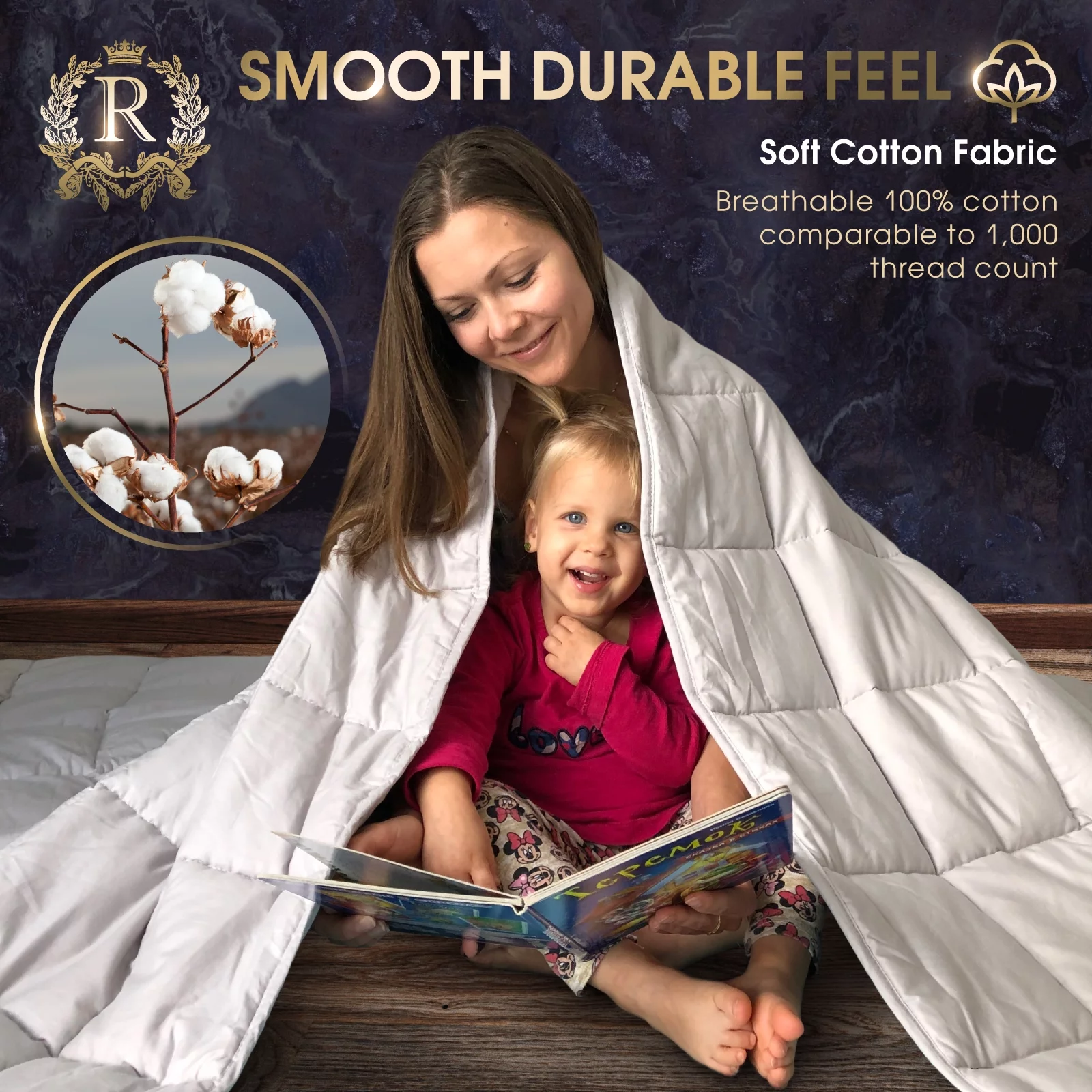 Royal Therapy Weighted Blanket Adult & Kids Bed, 100% Calming Cotton Blanket with Glass Beads