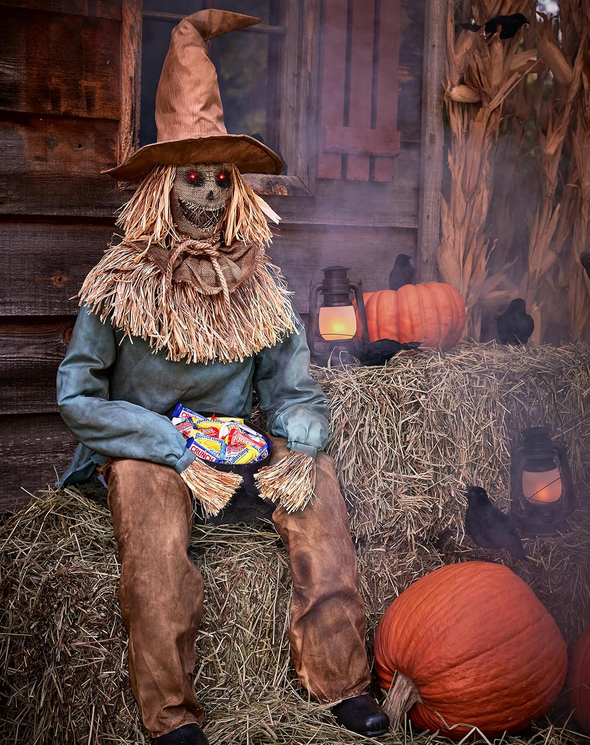 Spirit Halloween 4.5 Ft Scary Sitting Scarecrow Animatronic | Decorations | Animated | Pop-up Motion | Scarecrow Prop