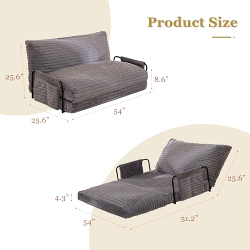 YOSHOOT Adjustable Lazy Floor Sofa, Convertible Bean Bag Sofa Bed Couch, 5-Position Foldable Sleeper Chair with Armrest