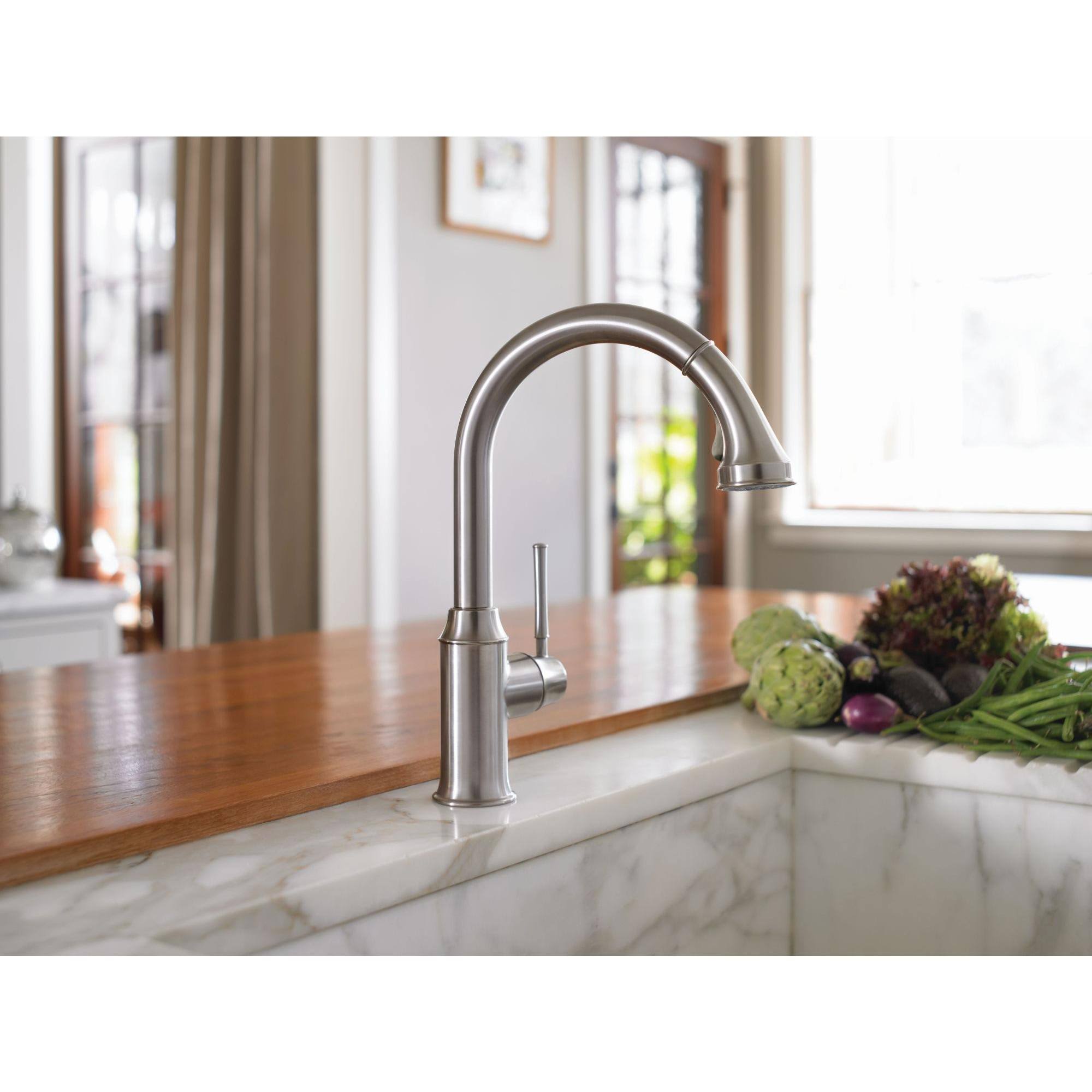 Hansgrohe 04215800 Steel Optik Talis C 2-Spray HighArc Pull-Down Kitchen Faucet