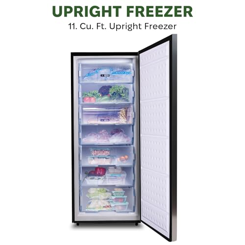 Hamilton Beach Upright Freezer, Deep Freeze, Stainless Steel Freezer with Drawer Compartments, 11 cu. ft. Freezer &ndash; 25&rdquo;D x 23.6&rdquo