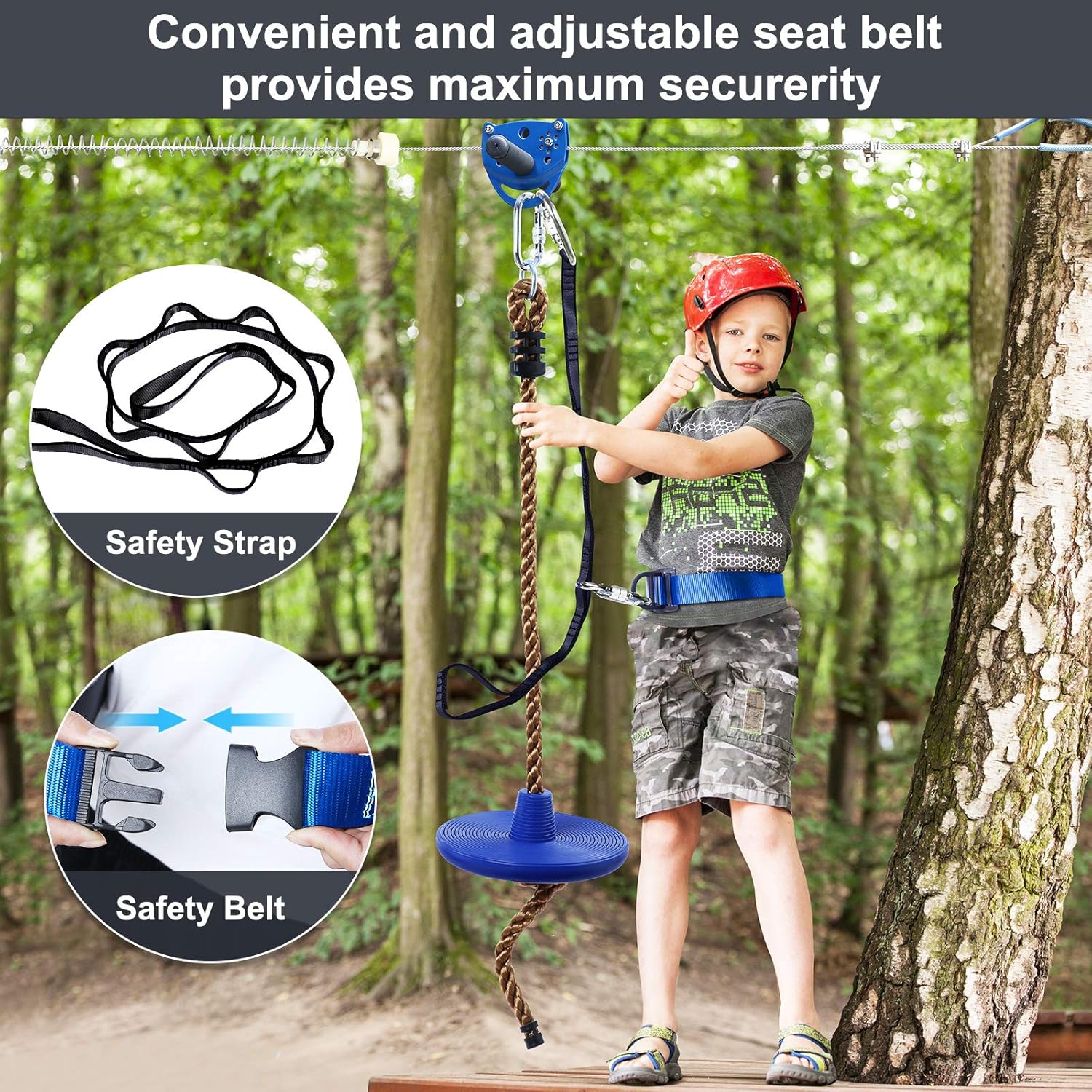Jugader 160FT Zipline Kits for Backyard with 100% Stainless Steel Cable, Zip Lines for Kids and Adults Outdoor with Cable Tensioning Kit