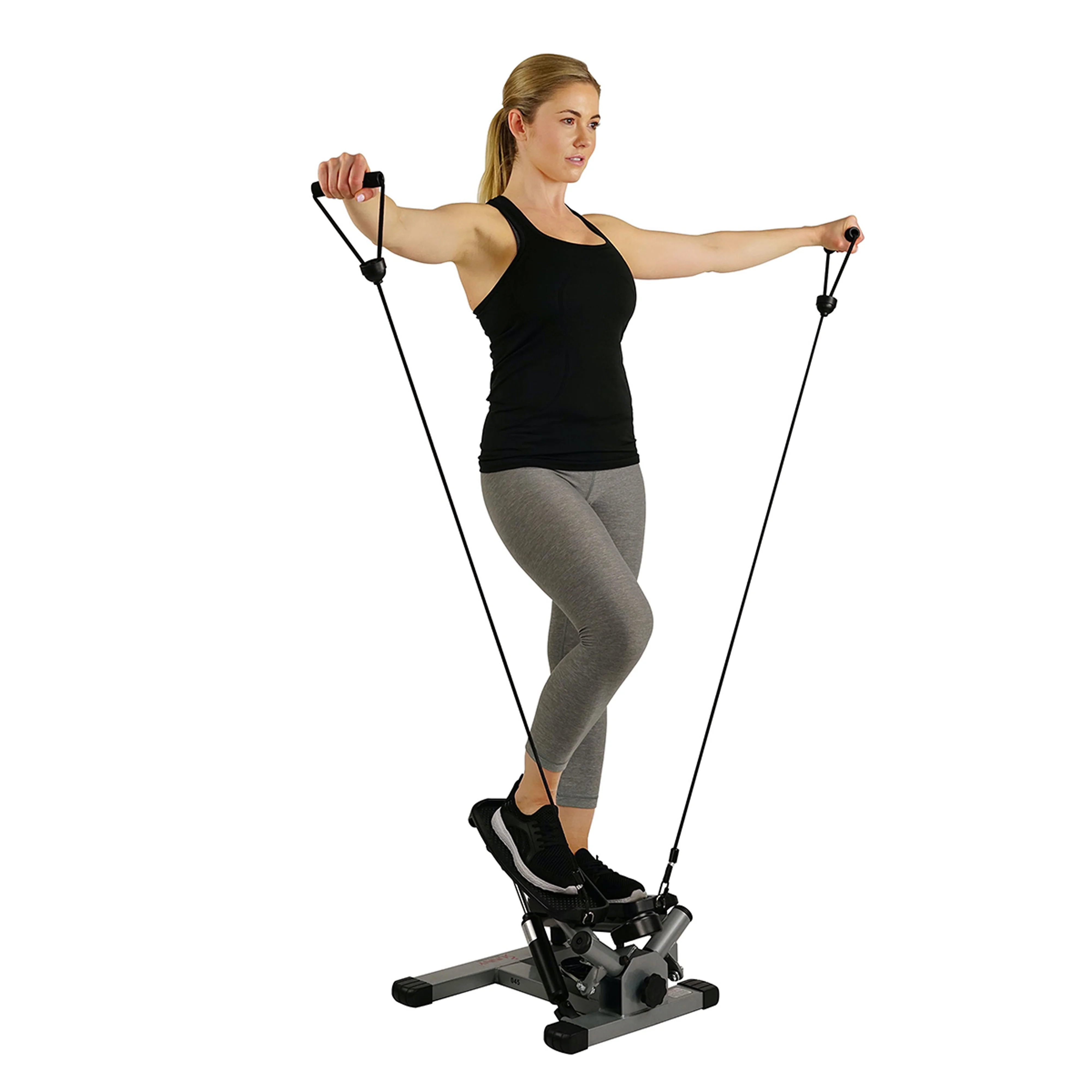 Sunny Health & Fitness Twist Stair Stepper Machine with Resistance Bands with Adjustable Height, NO. 045