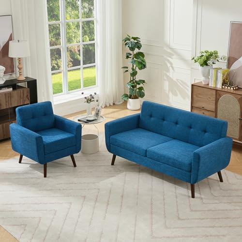 Tbfit L Shaped Couch Sofa, 80" W Mid-Century Modern Sectional Couches, 3 Seater Sofas with Wide Chaise Lounge & Two Pillows