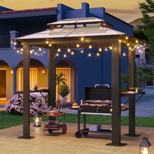Aoxun 12'x10' Hardtop Gazebo, Aluminum Frame Permanent Pavilion with Curtains and Netting, Outdoor Polycarbonate Double Roof Canopy