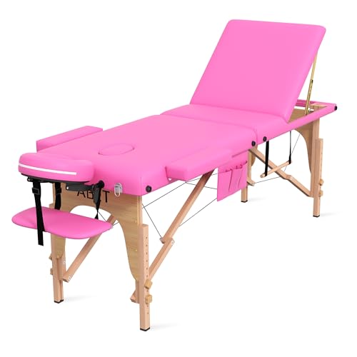 Massage Table, 3 Fold Portable Lash Bed Tatto Bed, Height Adjustable Spa Facial Bed 3 Sections with Face Cradle, Detachable Armrest