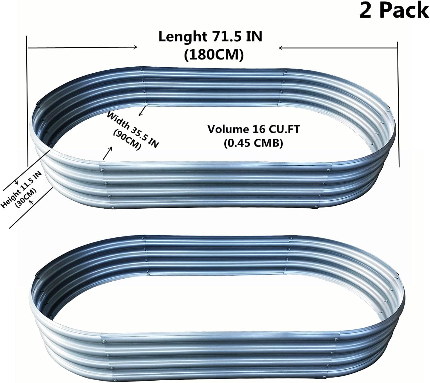 Galvanized Raised Garden Bed, 2-Pack 6×3x1ft Oval Steel Raised Garden Planters for Outdoor Vegetable Flower Herb